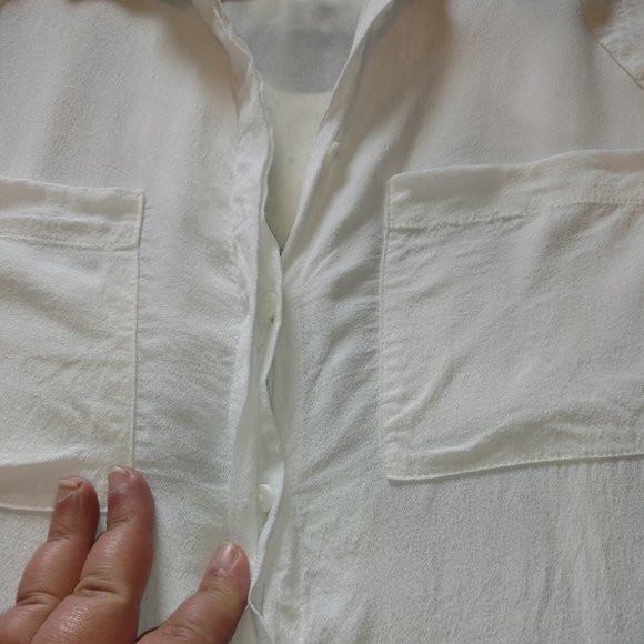 Silence+Noise Sheer Back White Button Down Blouse Med - Picture 8 of 8
